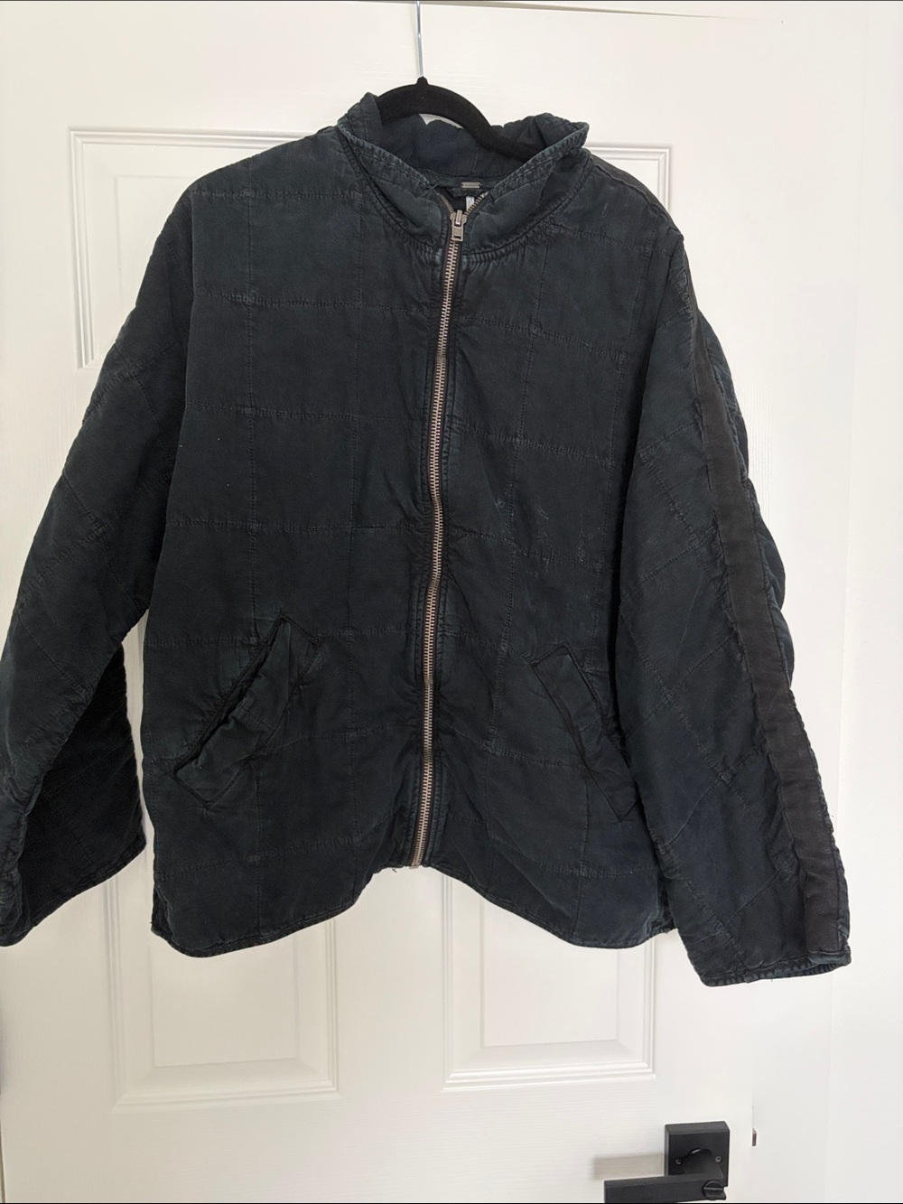 Free People Black Quilted Zip-Front Jacket